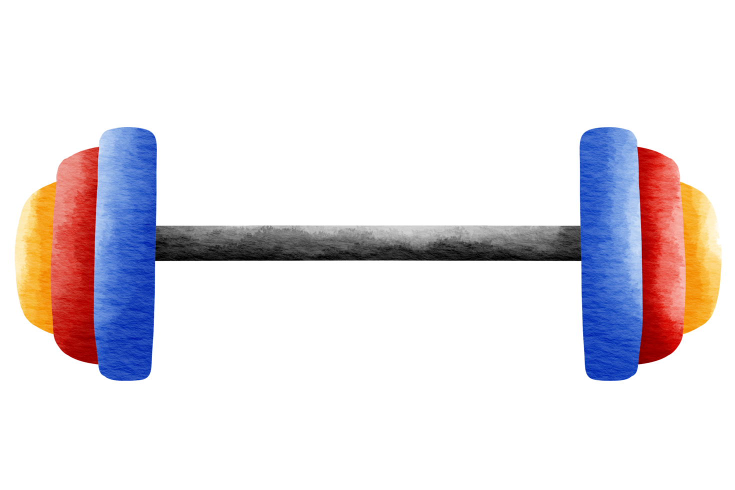 Isolated cute and colorful weight lifting bar dumbbell in watercolor style and transparent background png