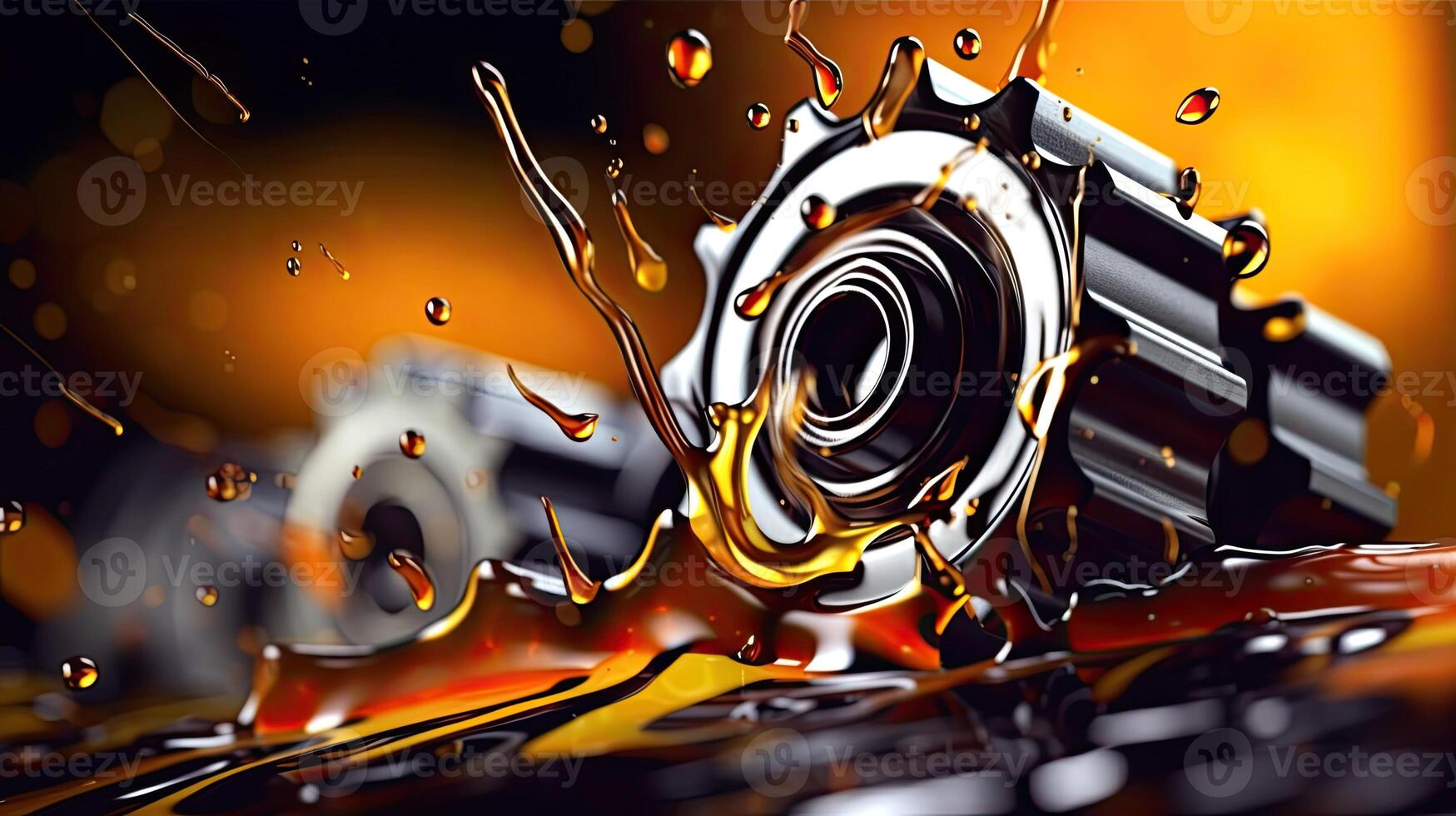 Lubricate motor oil and Gears. Oil wave splashing in Car engine with