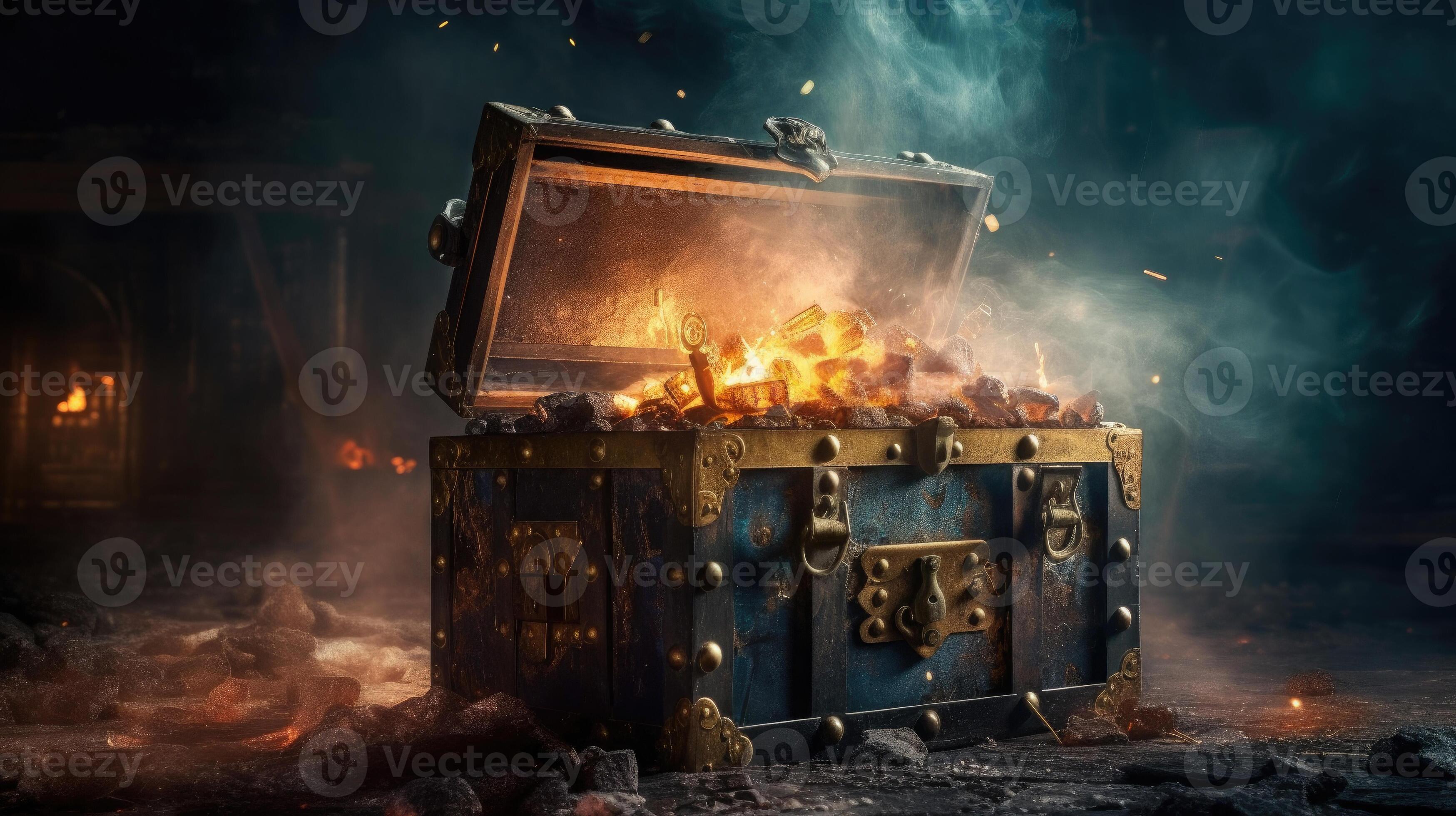 Mysterious treasure chest with smoke. Generative Ai 28346100 Stock