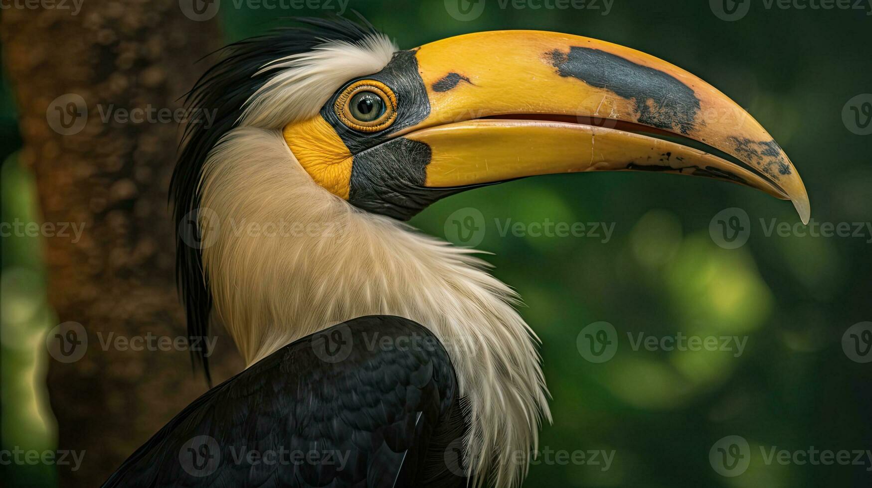 A Great Hornbill, also known as the great Indian hornbill or great pied hornbill, is one of the larger members of the hornbill family. Generative Ai photo