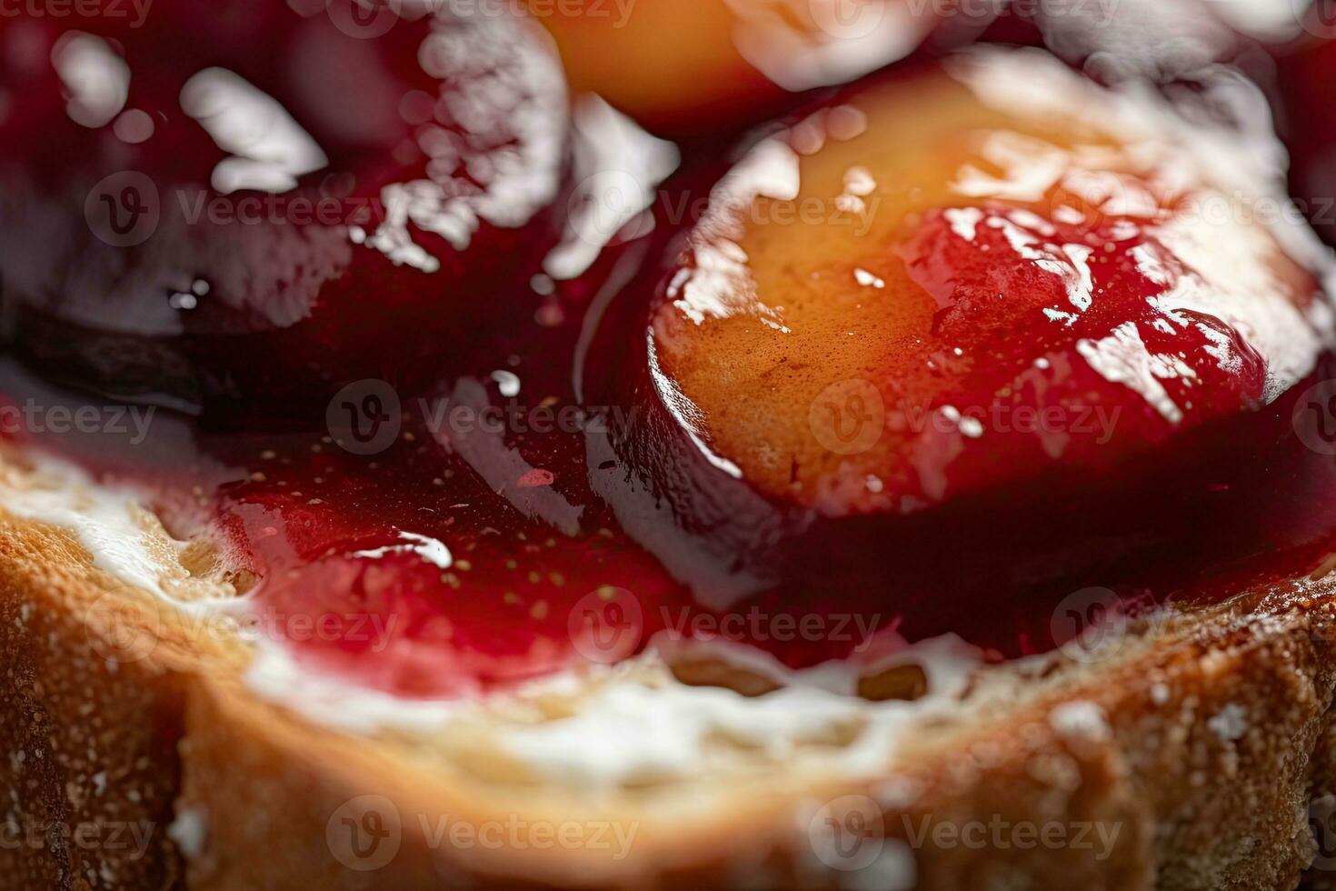 Plum toast, macro shot of a fresh breakfast with Dripping Honey, AI Generated photo