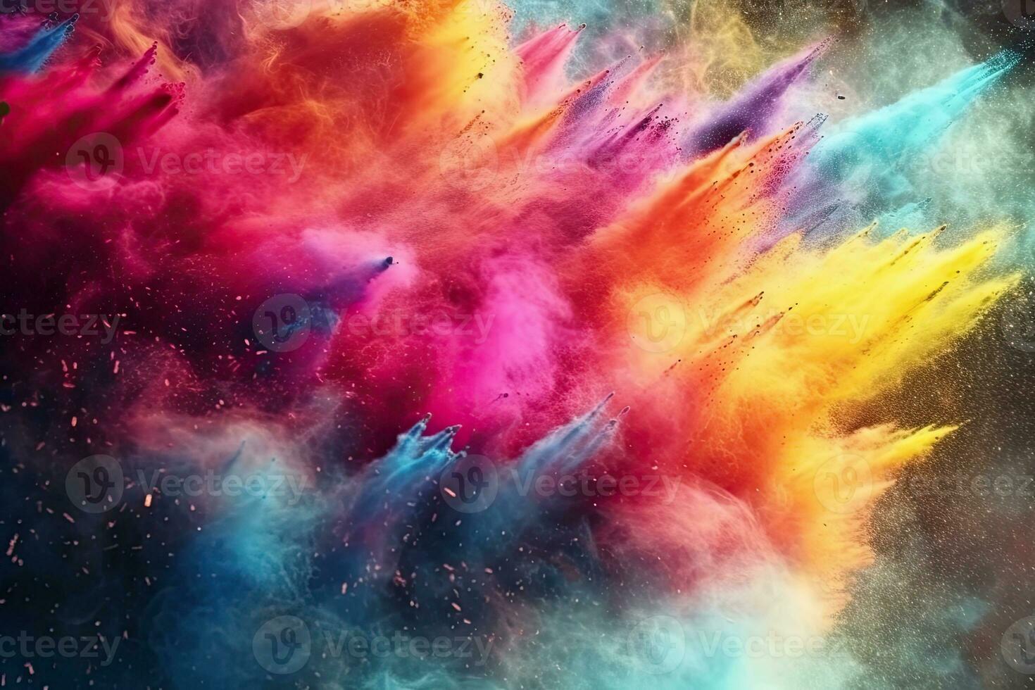 A colorful powder explosion in a black background Generative AI photo