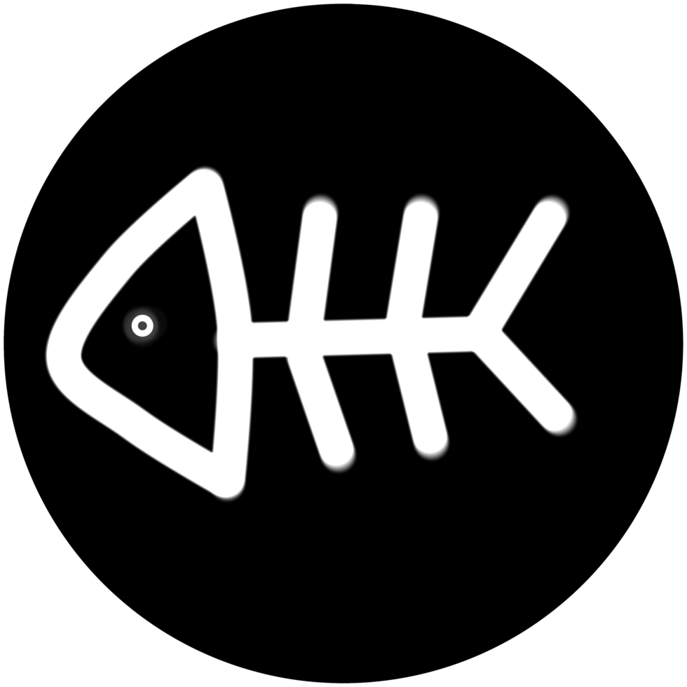 transparent line of fish bone symbol on black background png