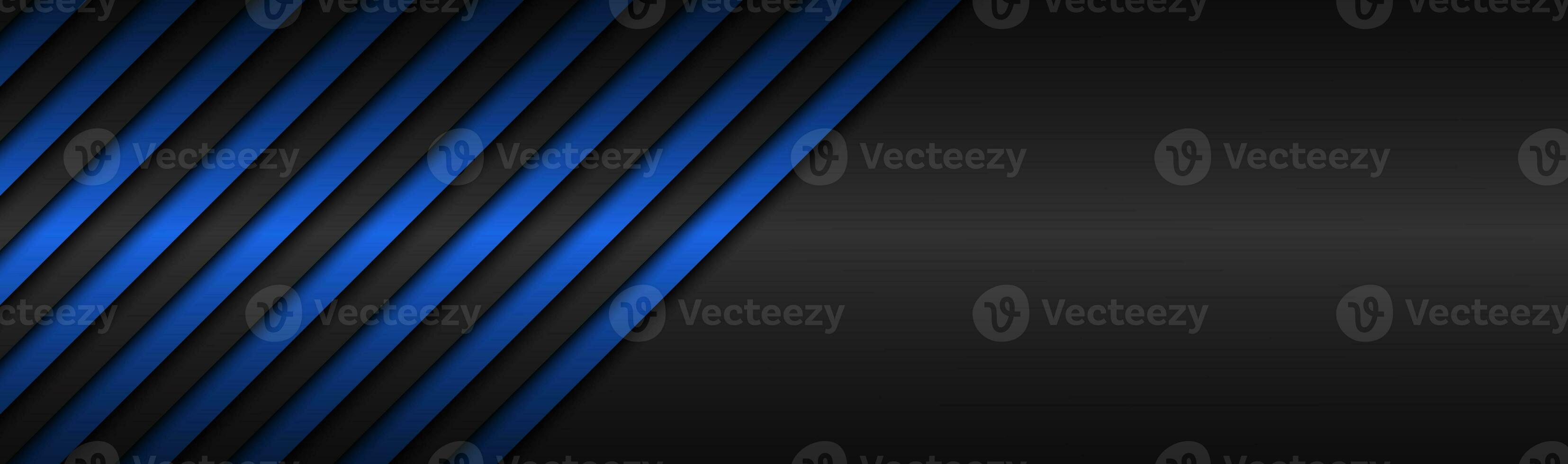 Dark blue abstract metallic vector header with slanting lines. Blue striped pattern, parallel lines and strips. Vector abstract widescreen background with blank space for your logo photo