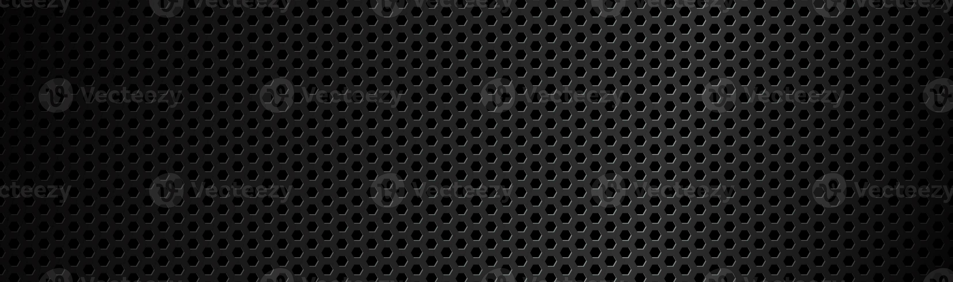 Abstract dark black geometric hexagonal mesh material header. Technology banner with blank space for your logo. Vector abstract widescreen background photo