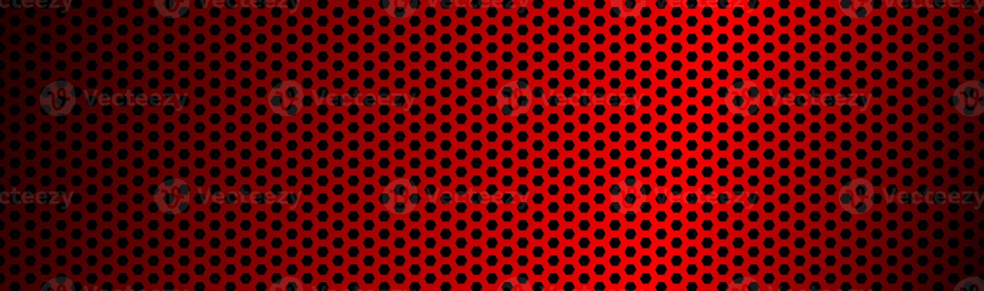 Abstract dark red geometric hexagonal mesh material header. Perforated metallic technology banner. Vector abstract widescreen background photo