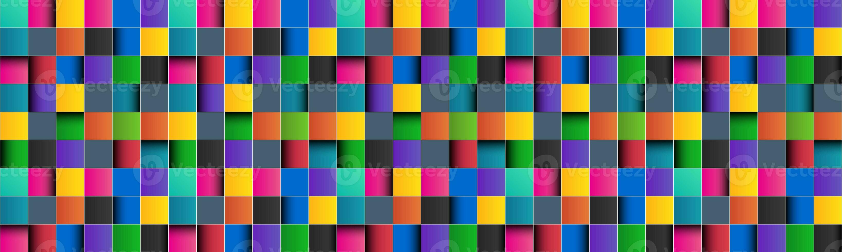 Colorful square abstract header with white lines. Colored square with shadows banner. Pixel mosaic background. Vector illustration photo
