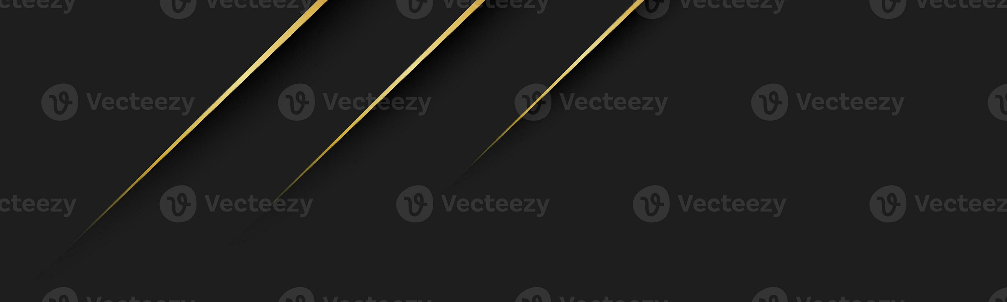 Black abstract modern header with gold lines. Dark corporate banner with blank place for your text. Modern vector photo
