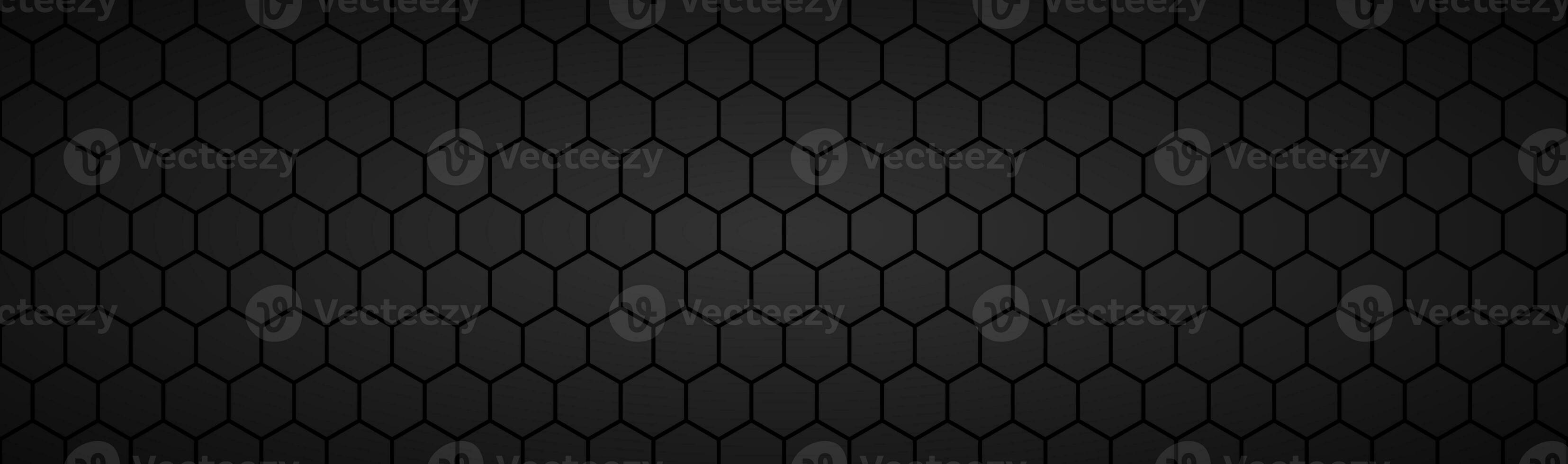 Abstract dark black geometric hexagonal mesh material header. Metallic technology banner with blank space for your logo. Vector abstract widescreen background photo