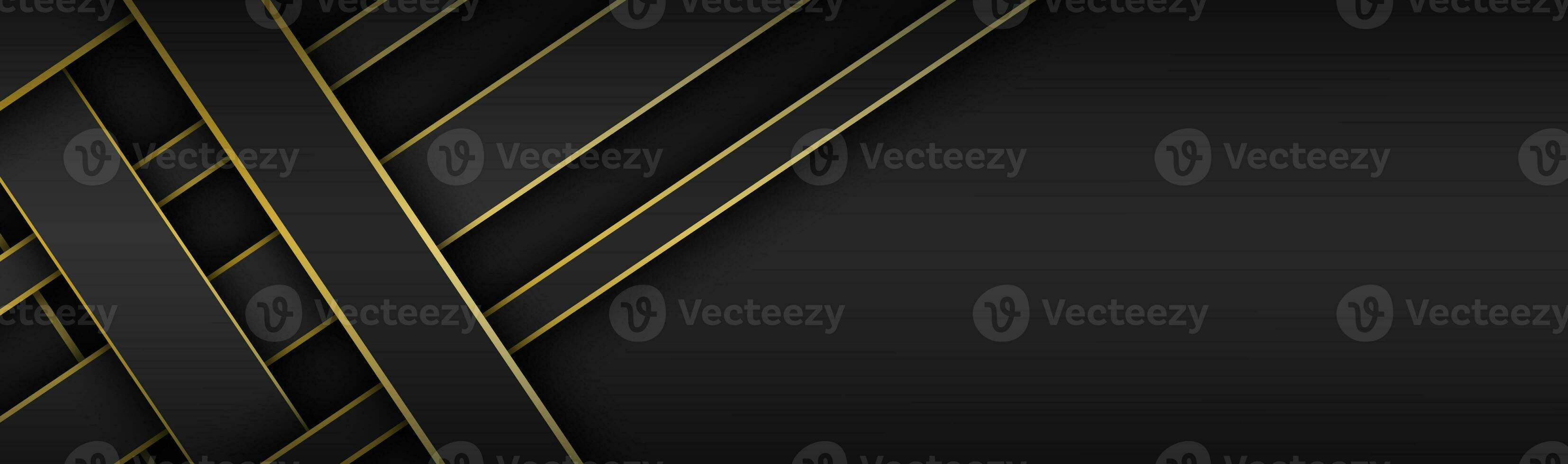 Black and gold overlapped stripes vector header. Geometric material banner with blank space for your logo. Dark abstract website design photo