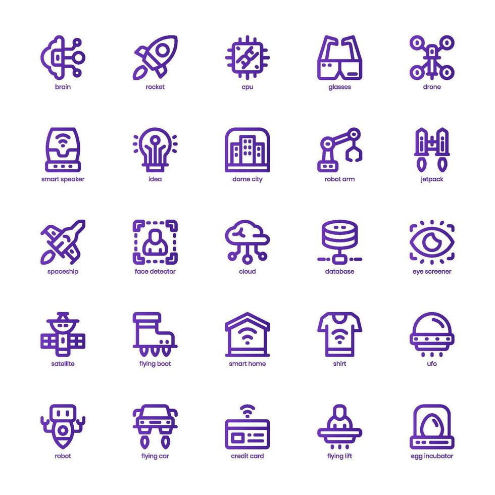 High Tech icon pack for your website, mobile, presentation, and logo design. High Tech icon basic line gradient design. Vector graphics illustration and editable stroke.