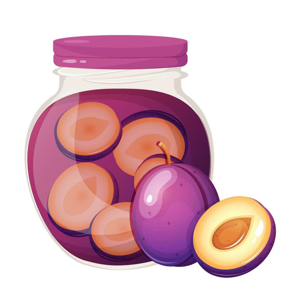 Plum jam in a glass jar with cap vector