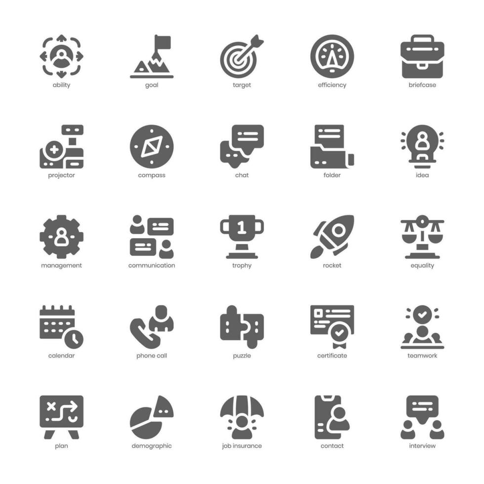 Human Resource icon pack for your website, mobile, presentation, and logo design. Human Resource icon solid design. Vector graphics illustration and editable stroke.