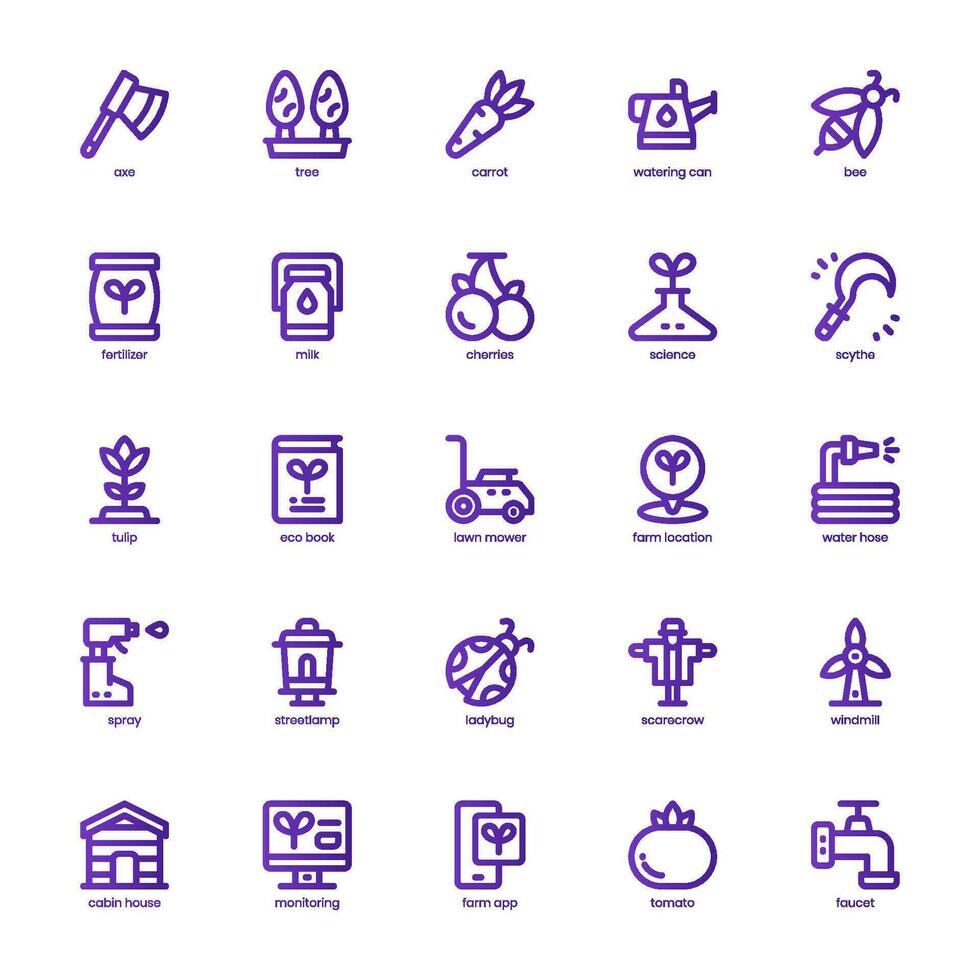 Gardening icon pack for your website, mobile, presentation, and logo design. Gardening icon basic line gradient design. Vector graphics illustration and editable stroke.