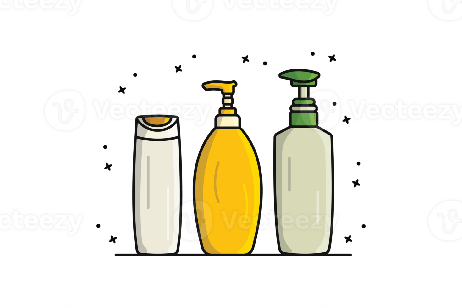 Set of Natural Soap or Shampoo Bottles illustration. Healthcare and medical icon concept. Liquid soap bottles collection design. png