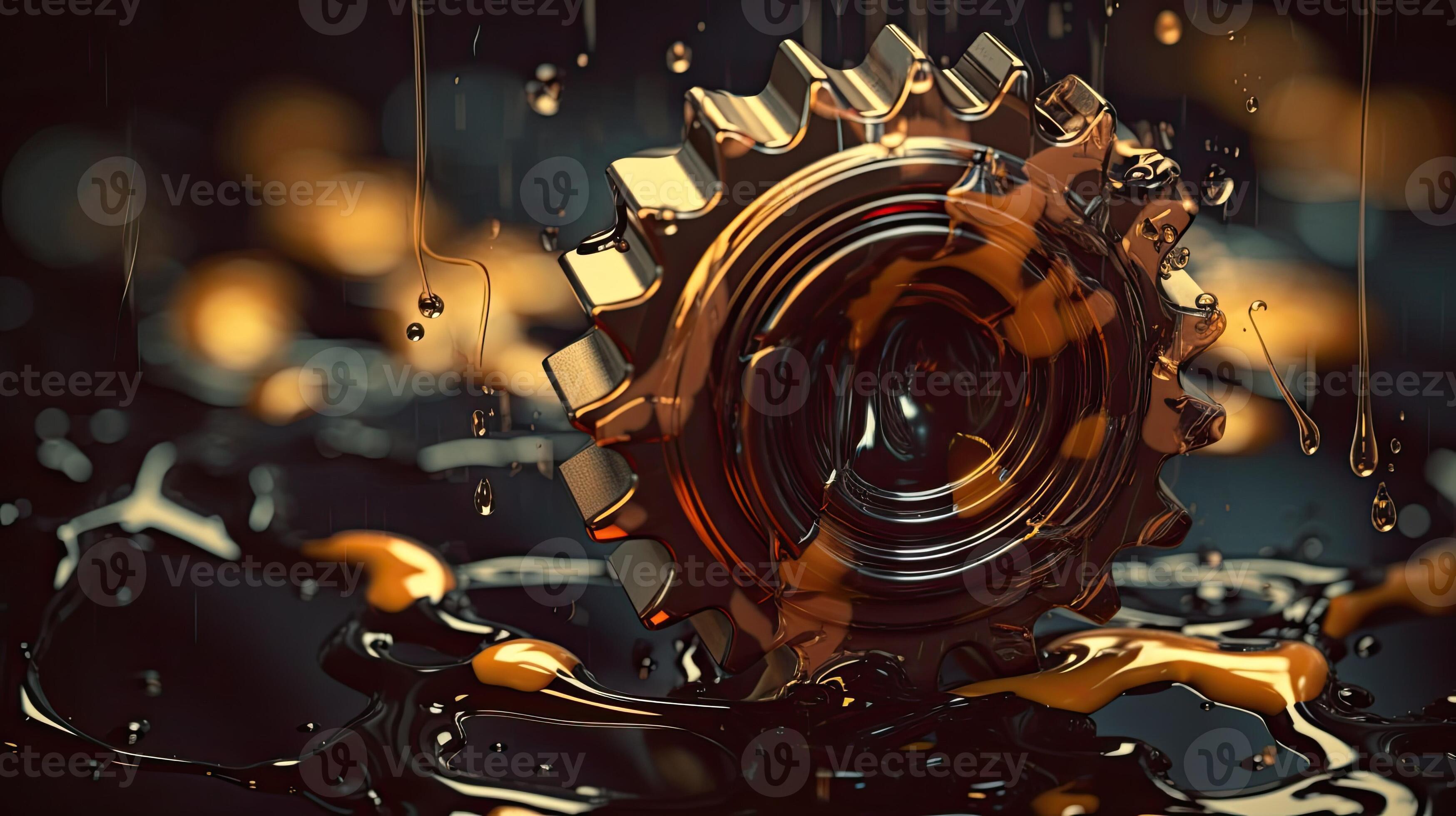 Lubricate motor oil and Gears. Oil wave splashing in Car engine with