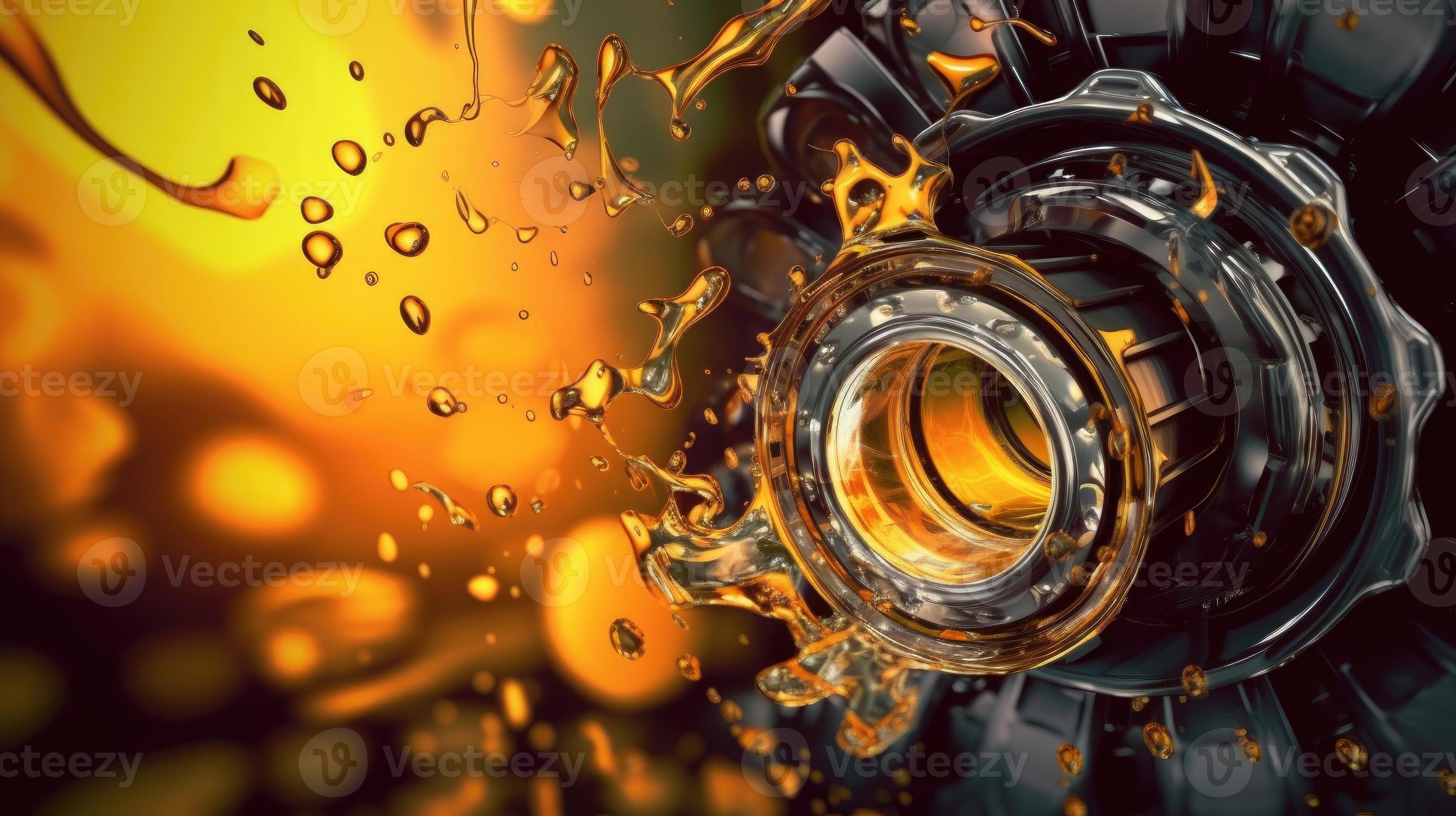 Lubricate motor oil and Gears. Oil wave splashing in Car engine with lubricant oil. Concept of