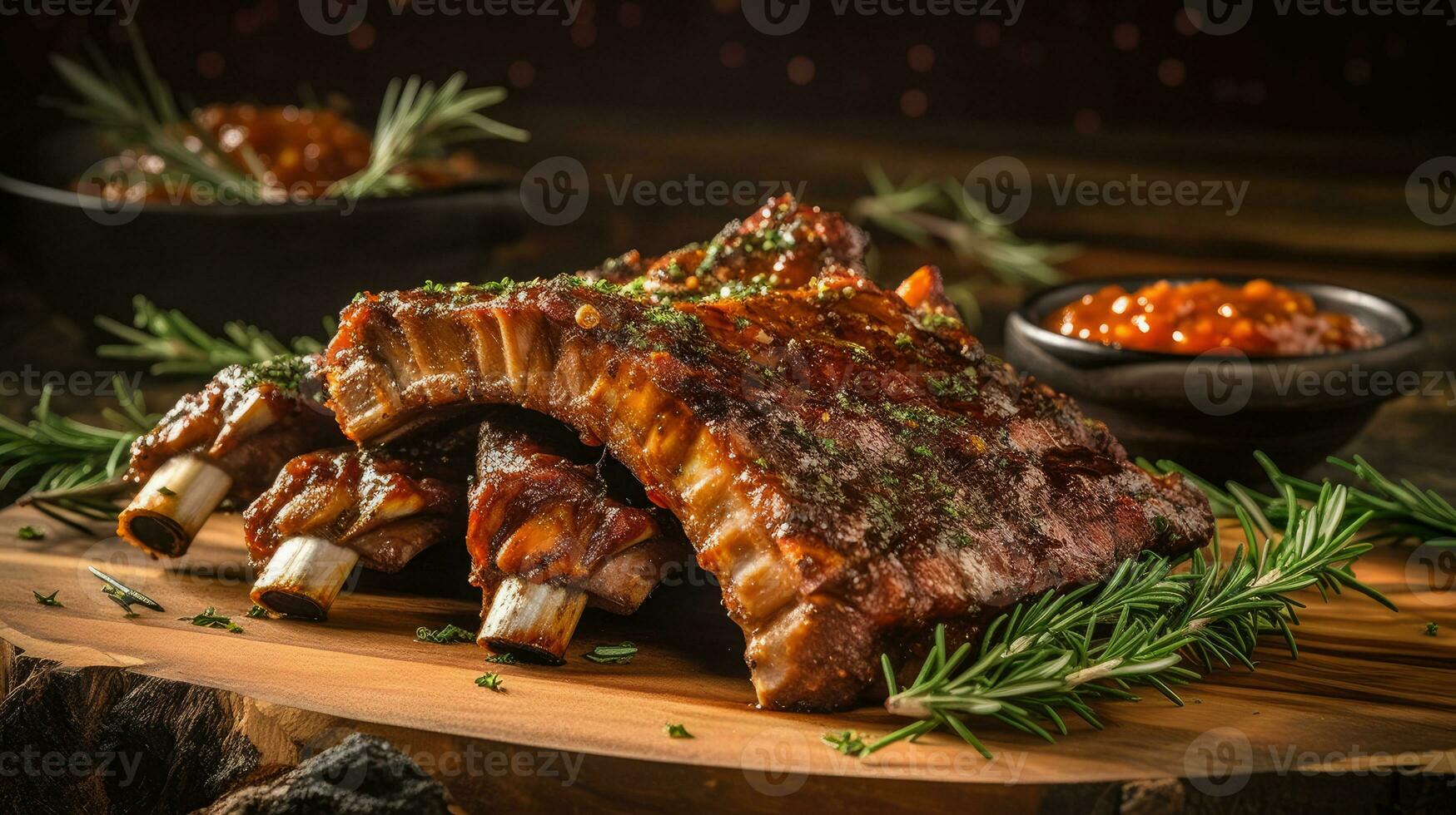 Succulent and tender Lamb ribs marinated in a savory blend of spices, AI Generated photo