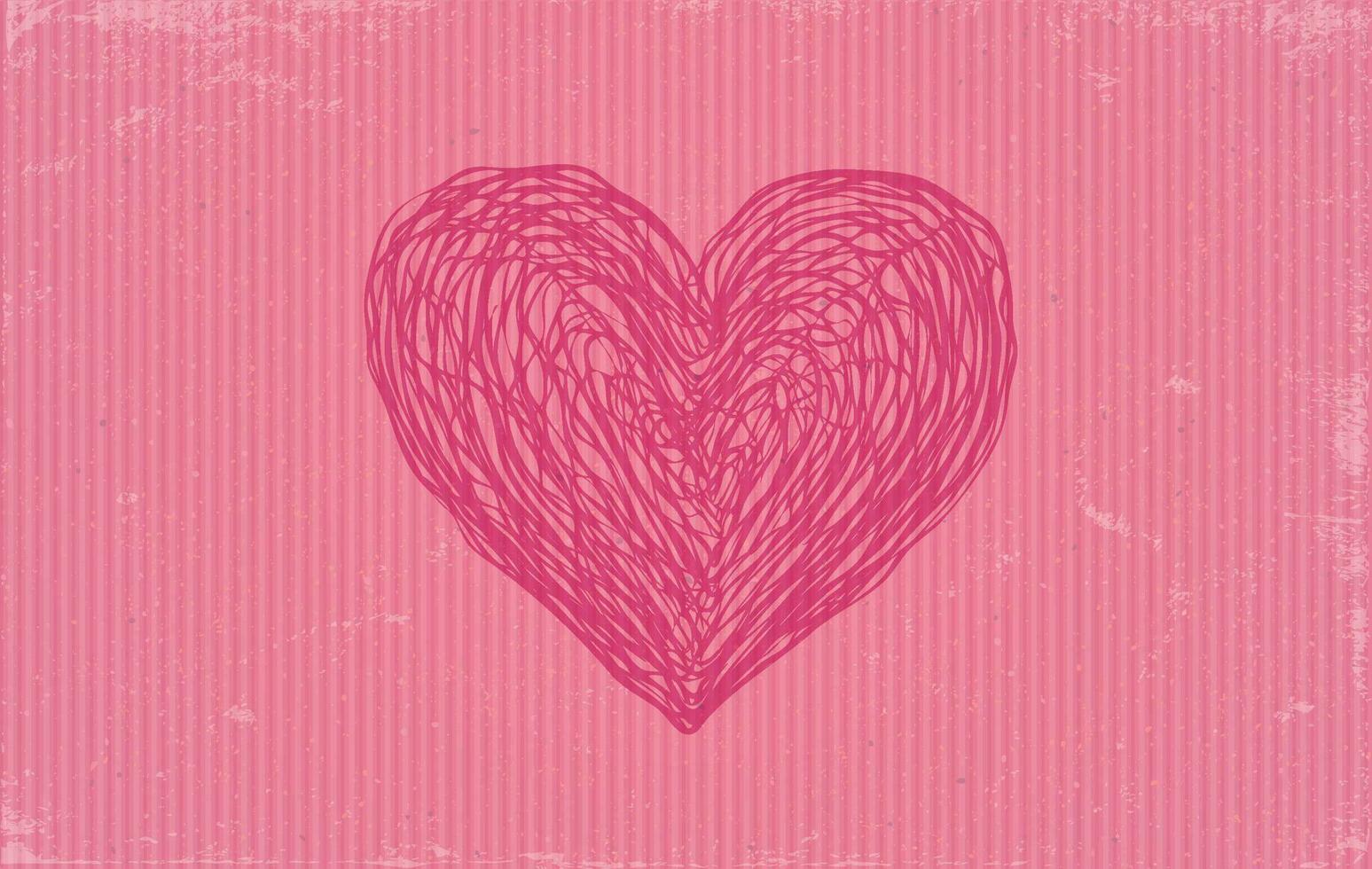 Vector illustration of a old craft paper with pink heart in vintage style for Valentines day.