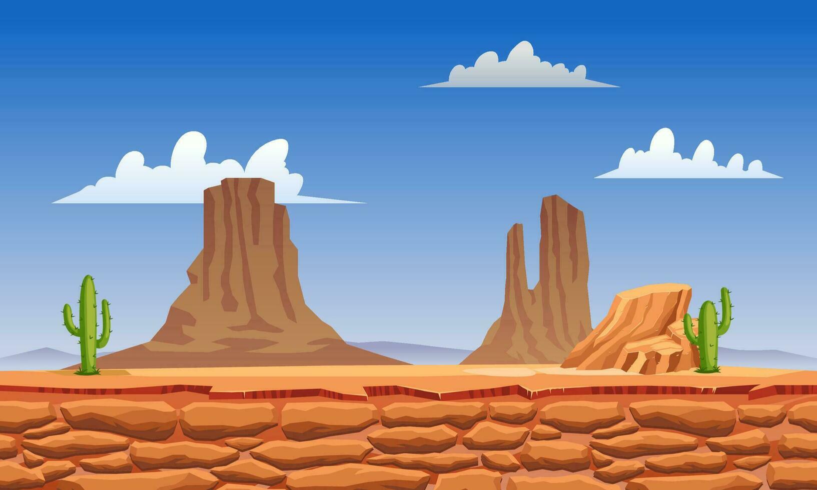 Desert Landscape With Cactus And Stone For Game Interface vector