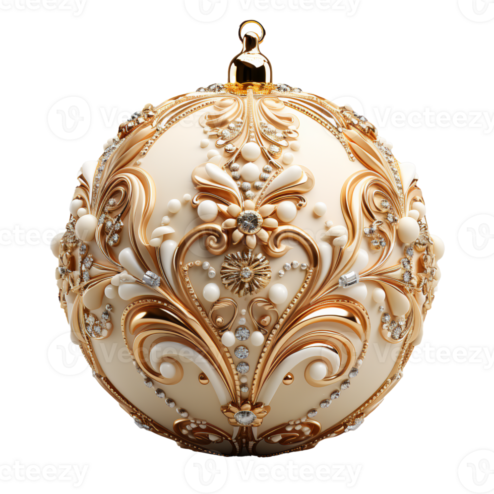 3d luxury White Christmas ball decorated with gold png