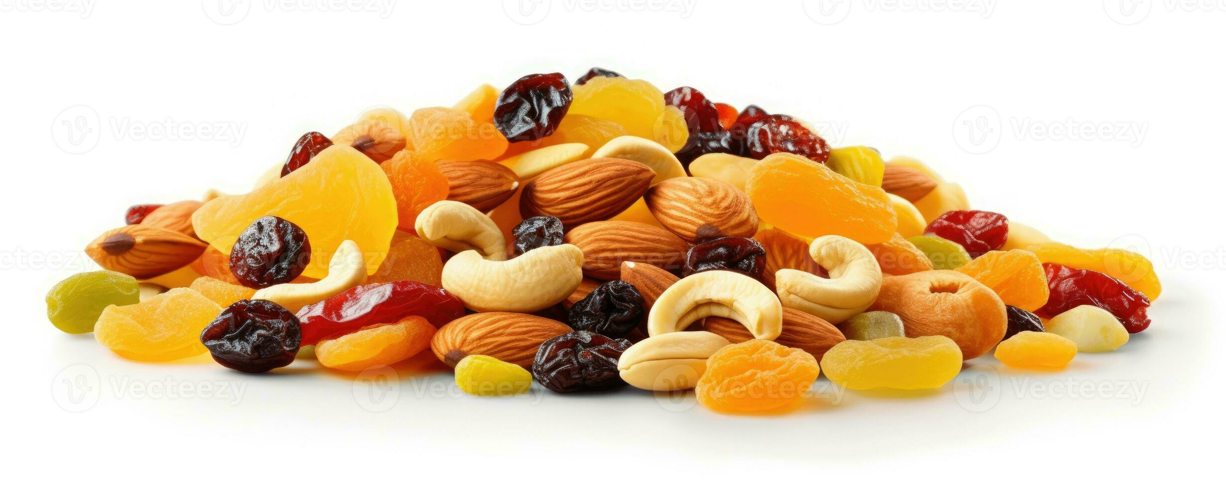 Footer of mix dry fruit on white background, AI Generated photo