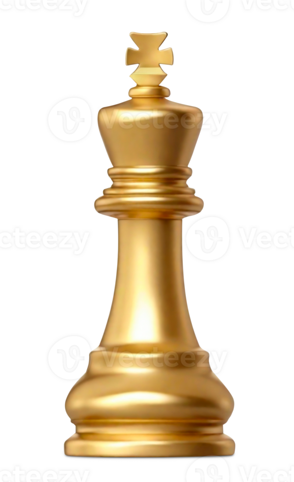Golden King chess piece isolated on transparent background. 3D AI generative png