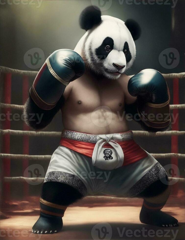 muay thai panda fighter illustration photo