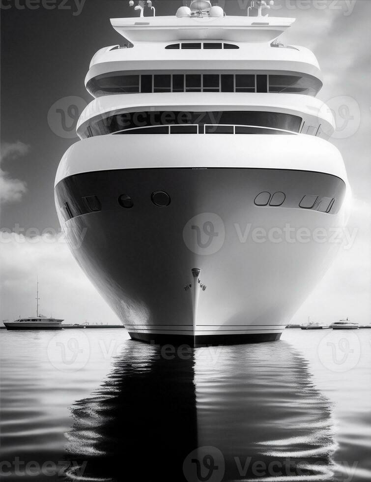 superyacht in the water, white and black color illustration photo