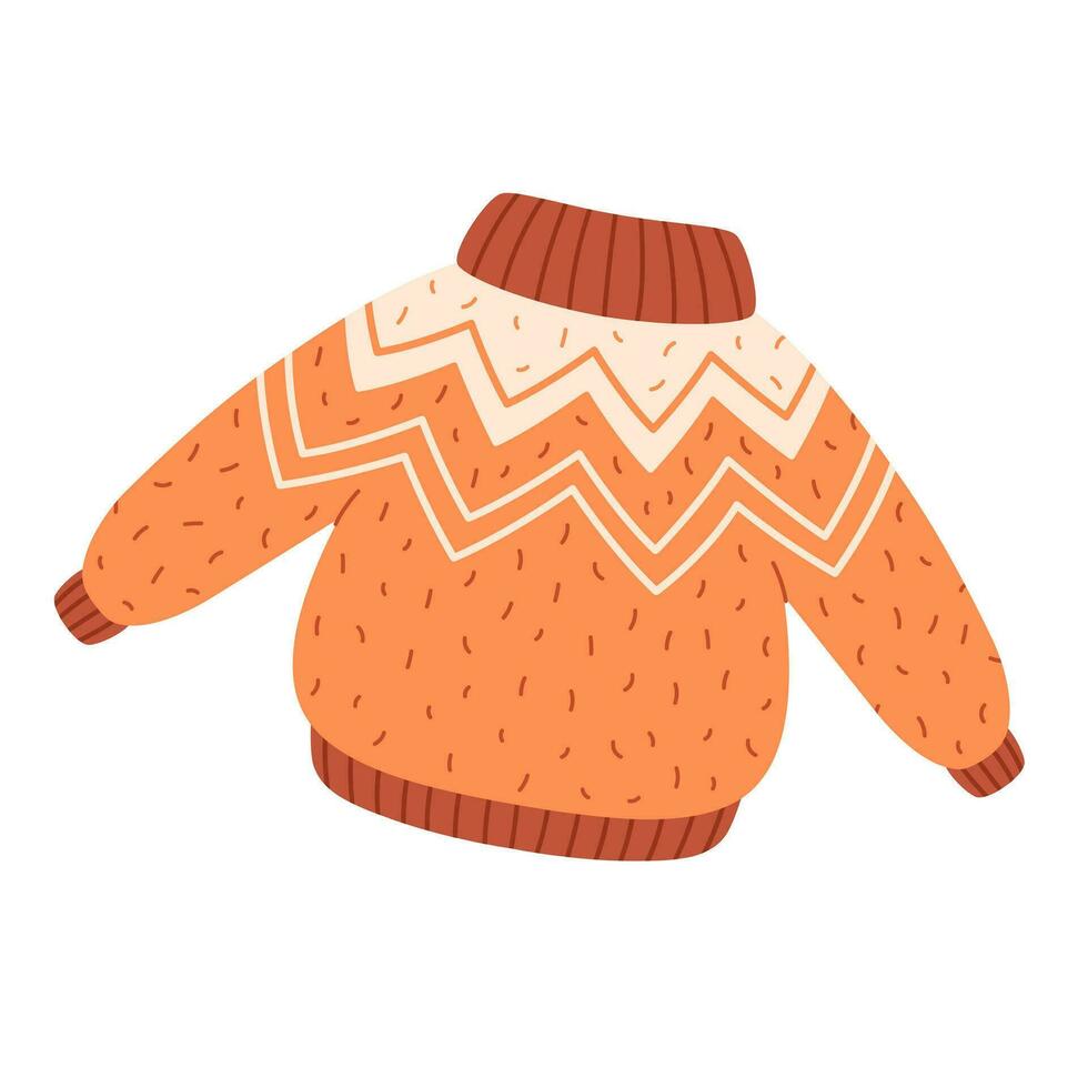 Warm sweater for autumn or winter. Knitted woolen sweater. Cold season. vector