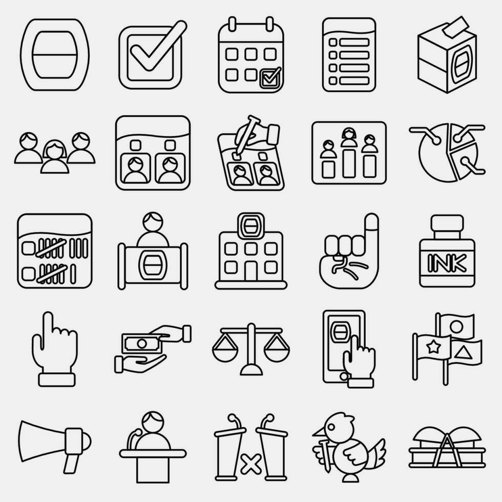 Icon set of general election. Indonesian general election elements. Icons in line style. Good for prints, posters, infographics, etc. vector