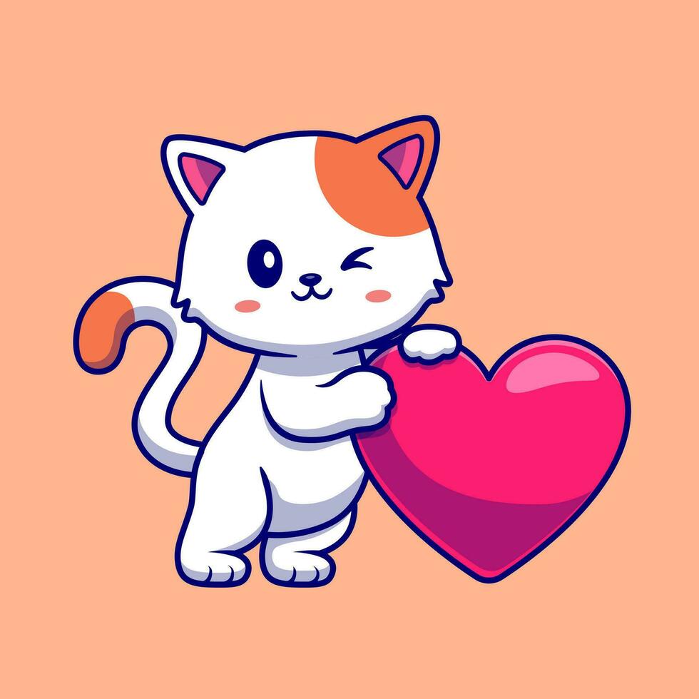 linda gato con amor corazón dibujos animados vector icono ilustración. animal naturaleza icono concepto aislado prima vector. plano dibujos animados estilo