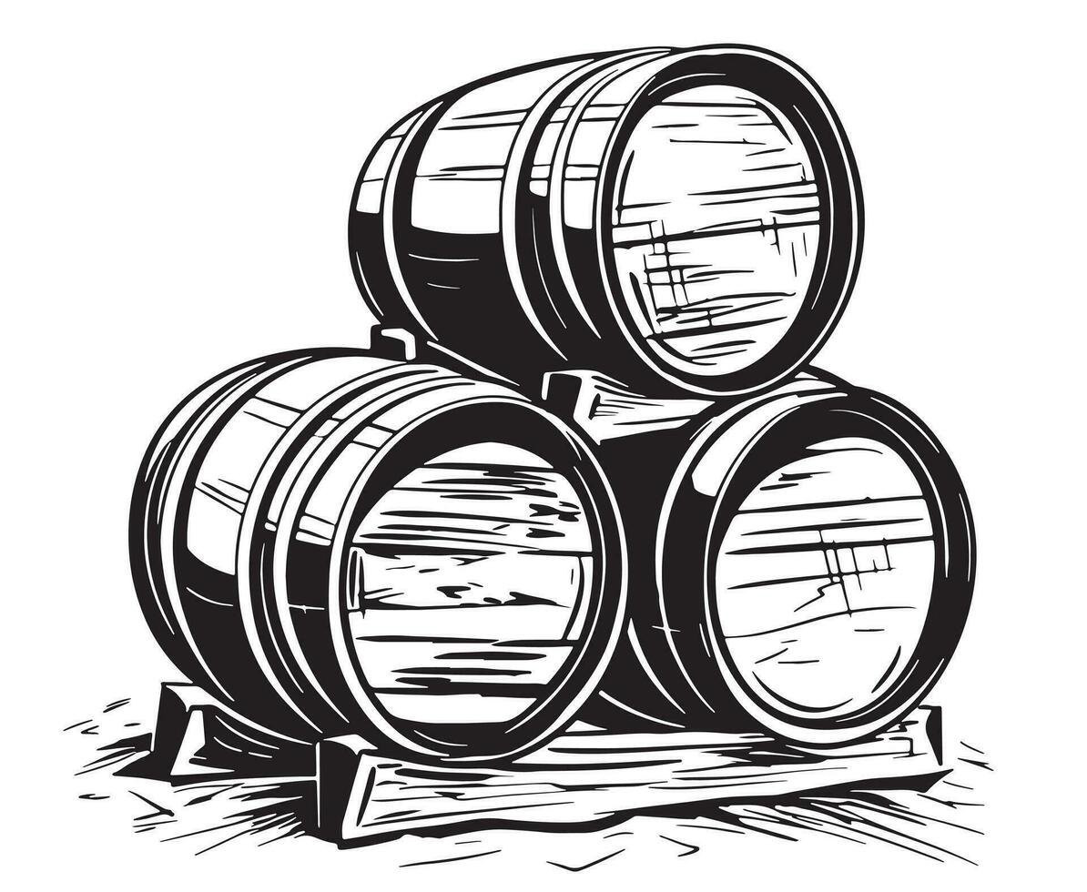 Wooden wine barrels sketch hand drawn Vector illustration illustration