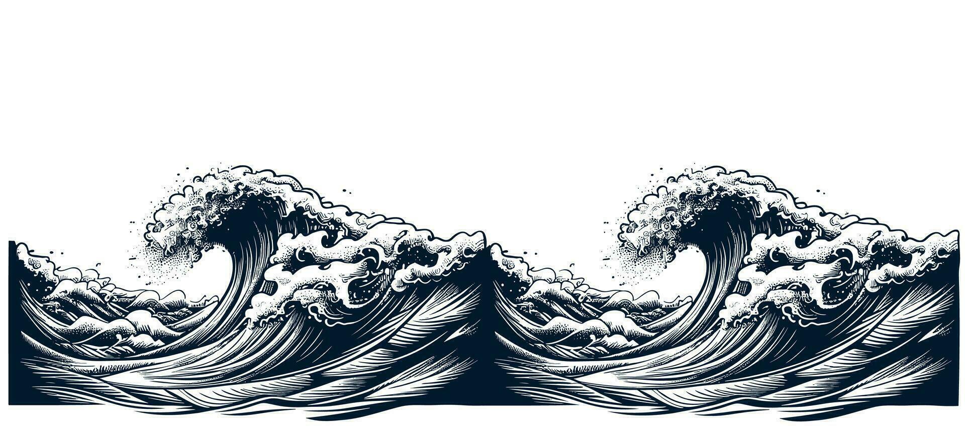 Sea wave with foam hand drawn sketch Vector illustration