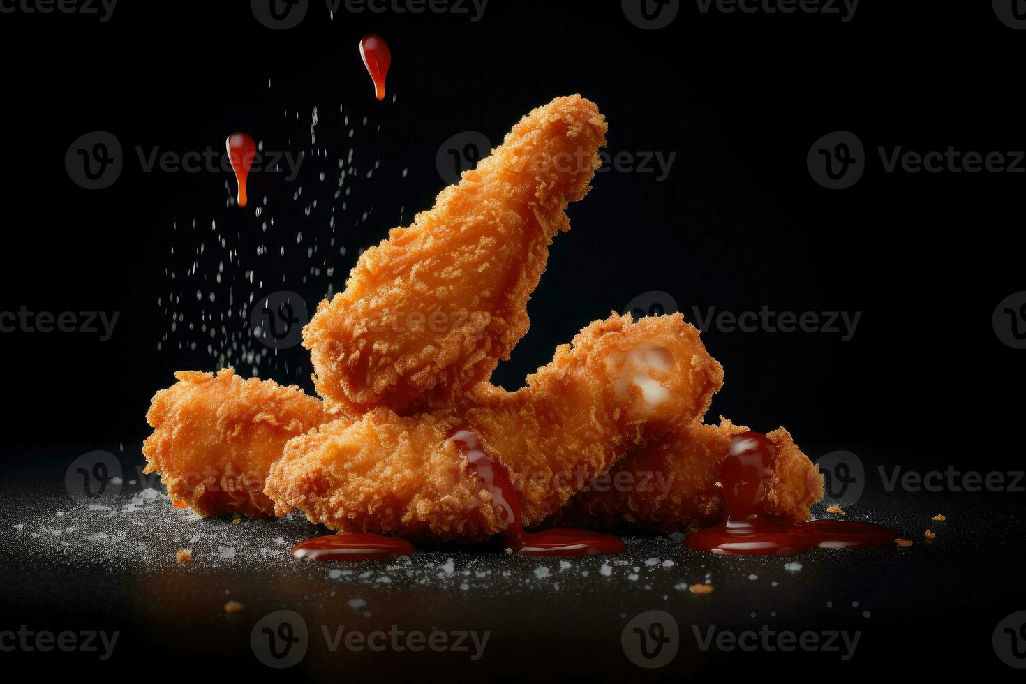 Fried chicken Wings with Kethcup, Generative AI photo