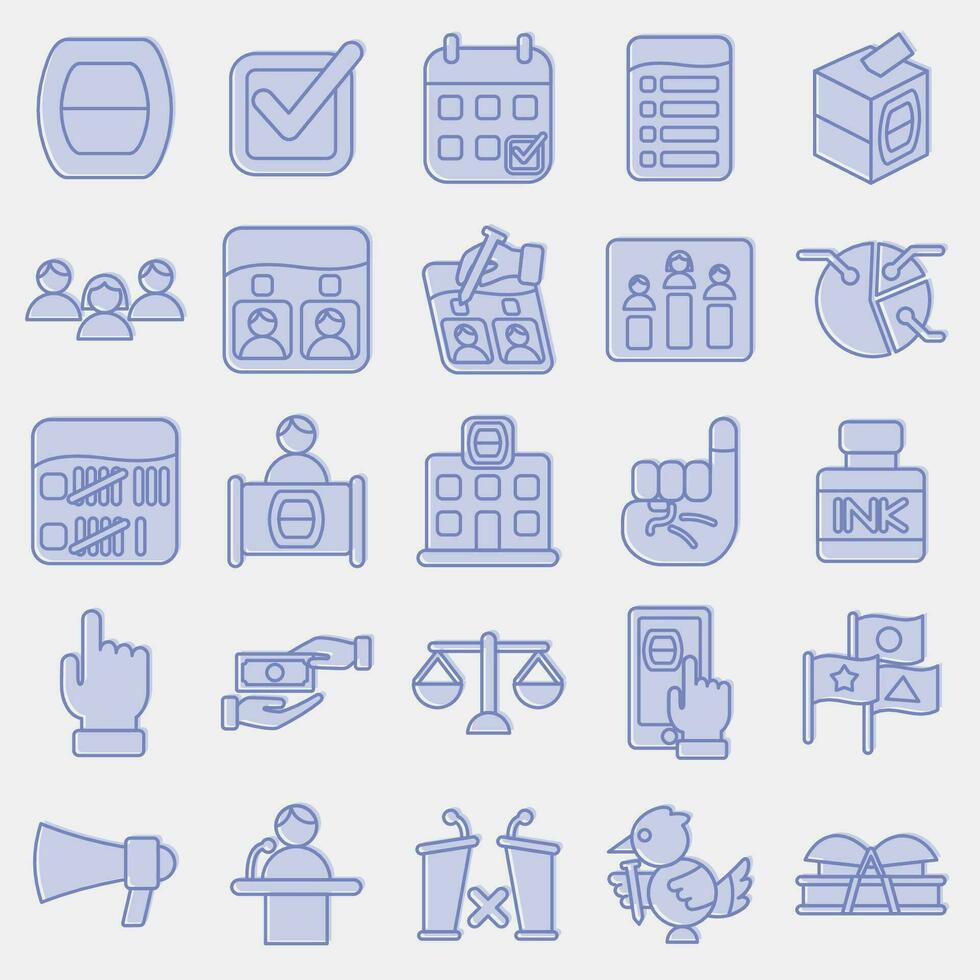 Icon set of general election. Indonesian general election elements. Icons in two tone style. Good for prints, posters, infographics, etc. vector