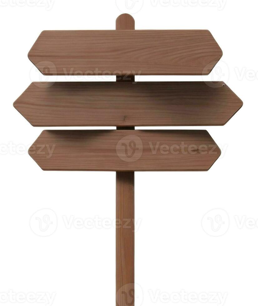 Blank wooden signpost isolated on white background. Mock up. AI generative photo