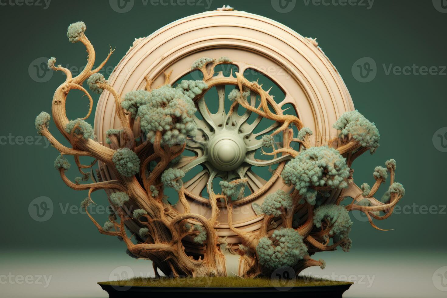 3D Render Surreal Abstract Nature and Geometry Fusion Sculpture photo