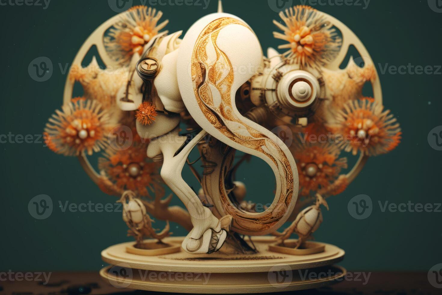 3D Render Surreal Abstract Nature and Geometry Fusion Sculpture photo