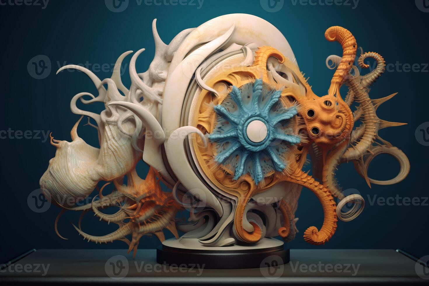 3D Render Surreal Abstract Nature and Geometry Fusion Sculpture photo