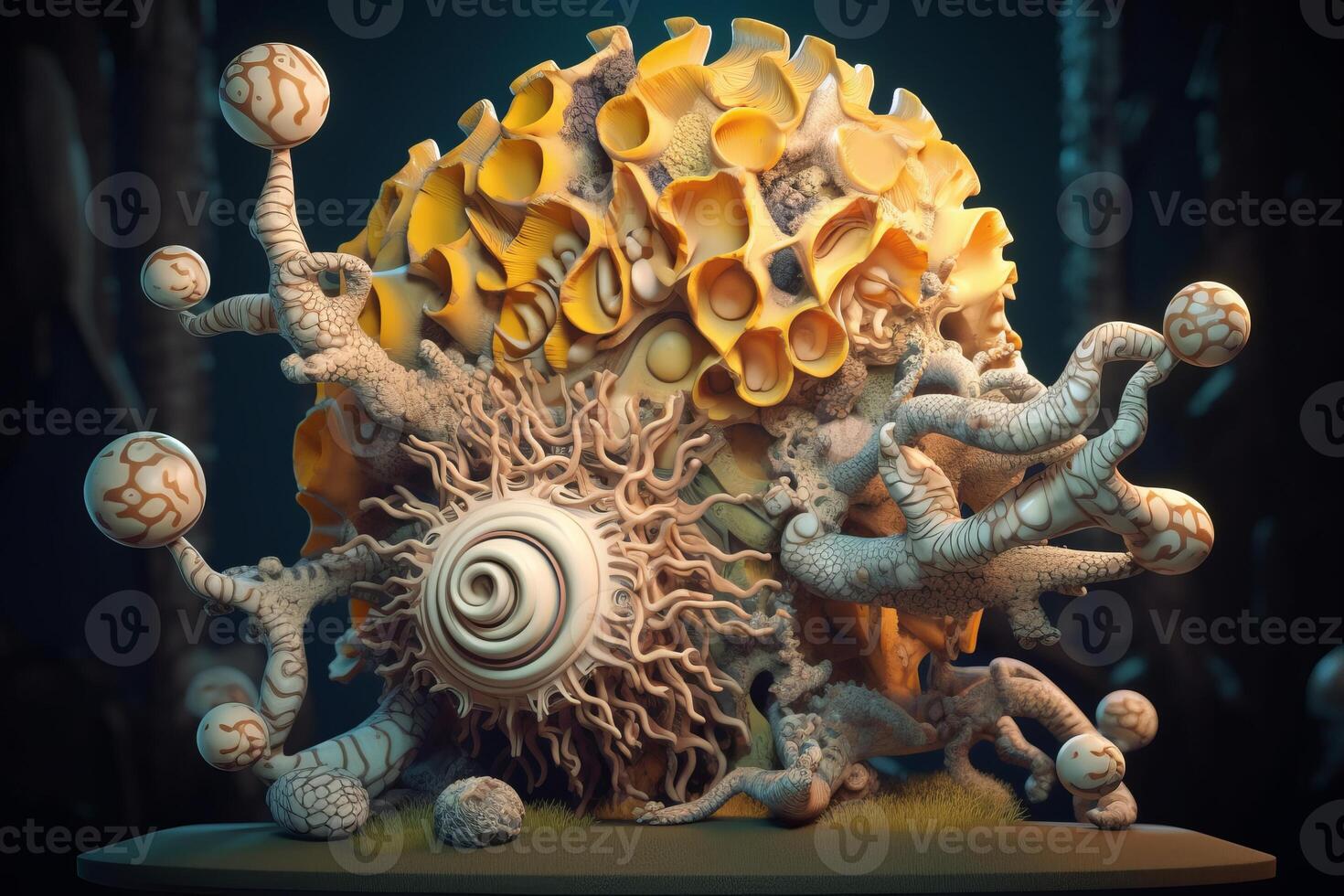 3D Render Surreal Abstract Nature and Geometry Fusion Sculpture photo