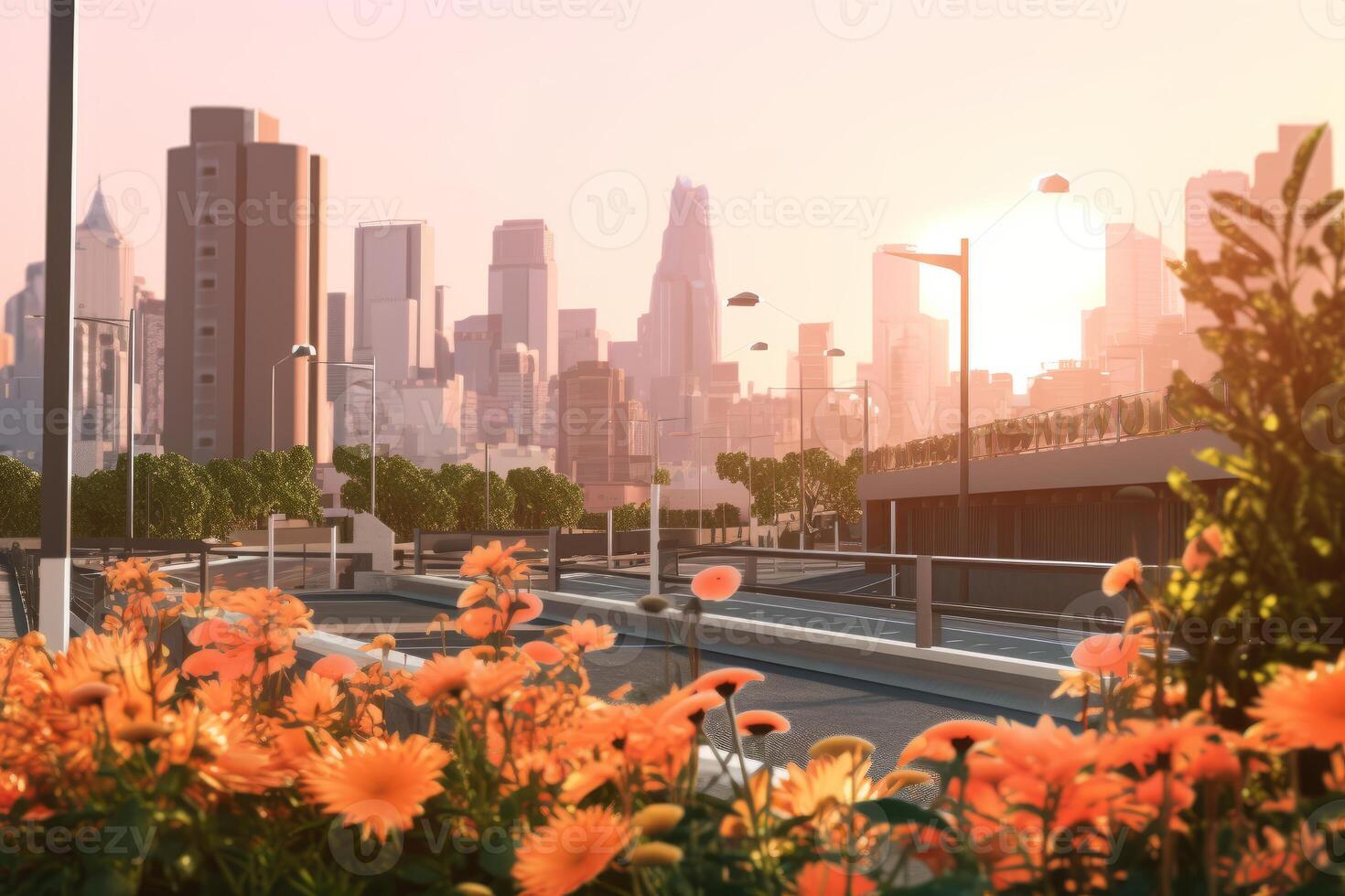 3D Render Summer City Background photo
