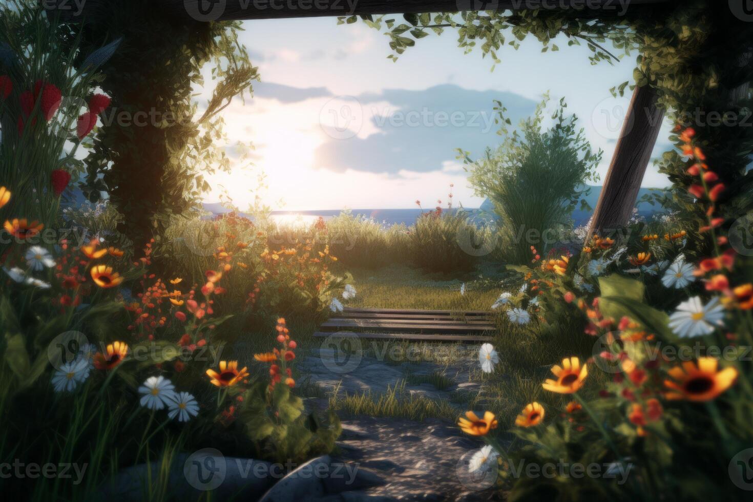 3D Render Summer Theme Landscape Background photo