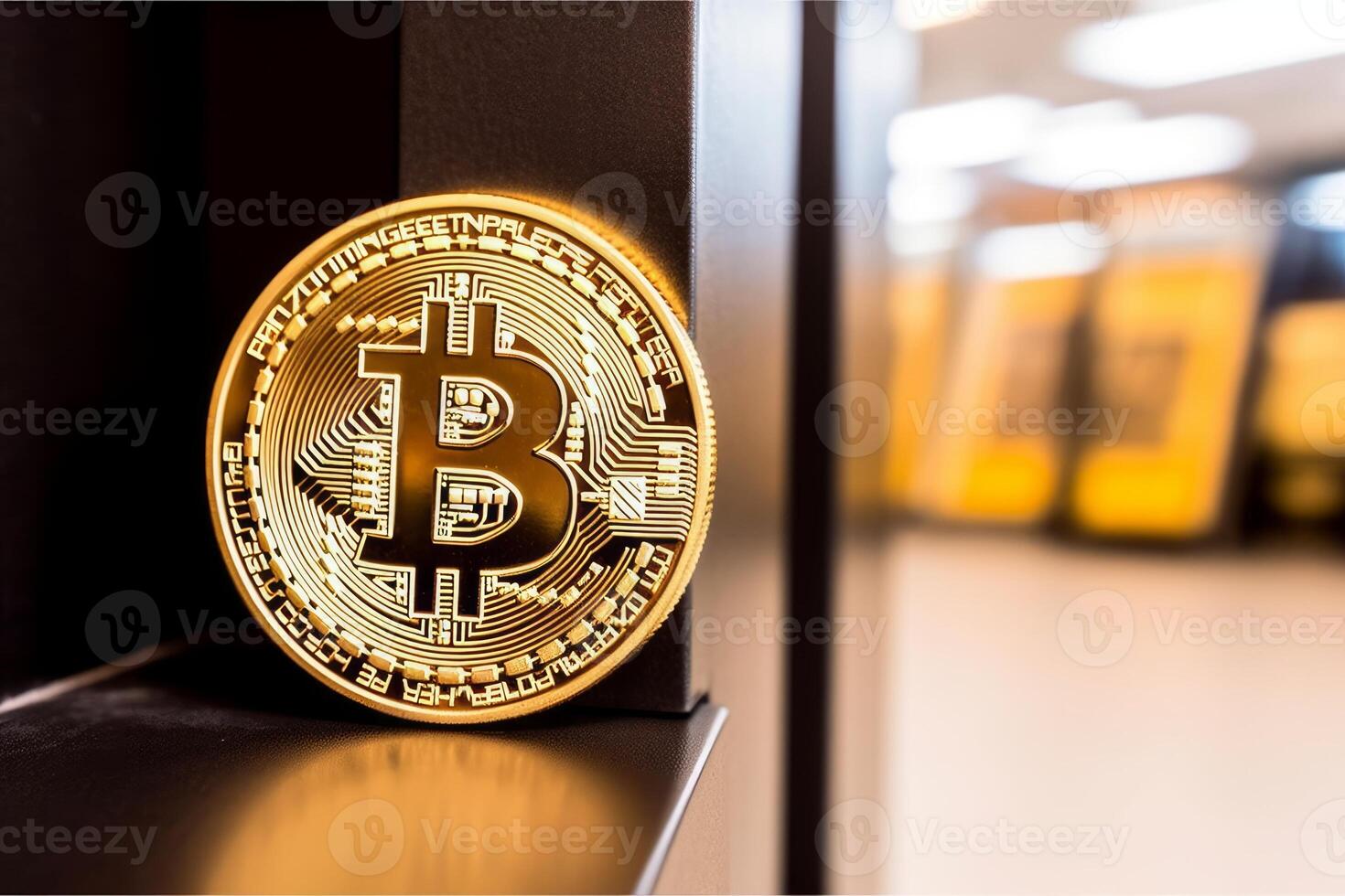 Closeup of a Bitcoin in a Bank photo