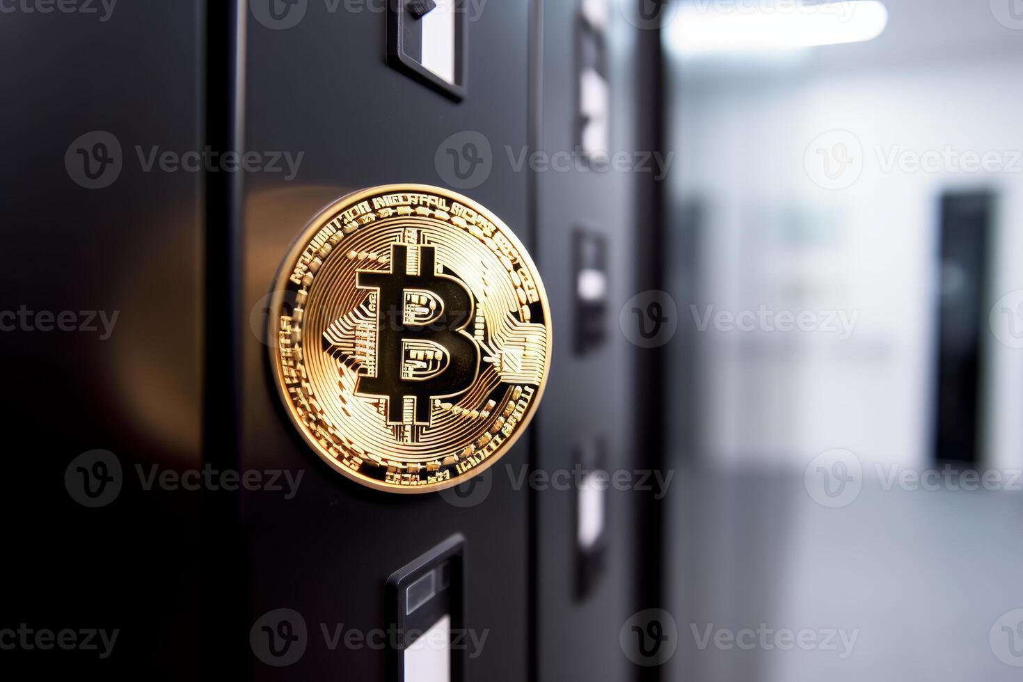 Closeup of a Bitcoin in a Bank photo