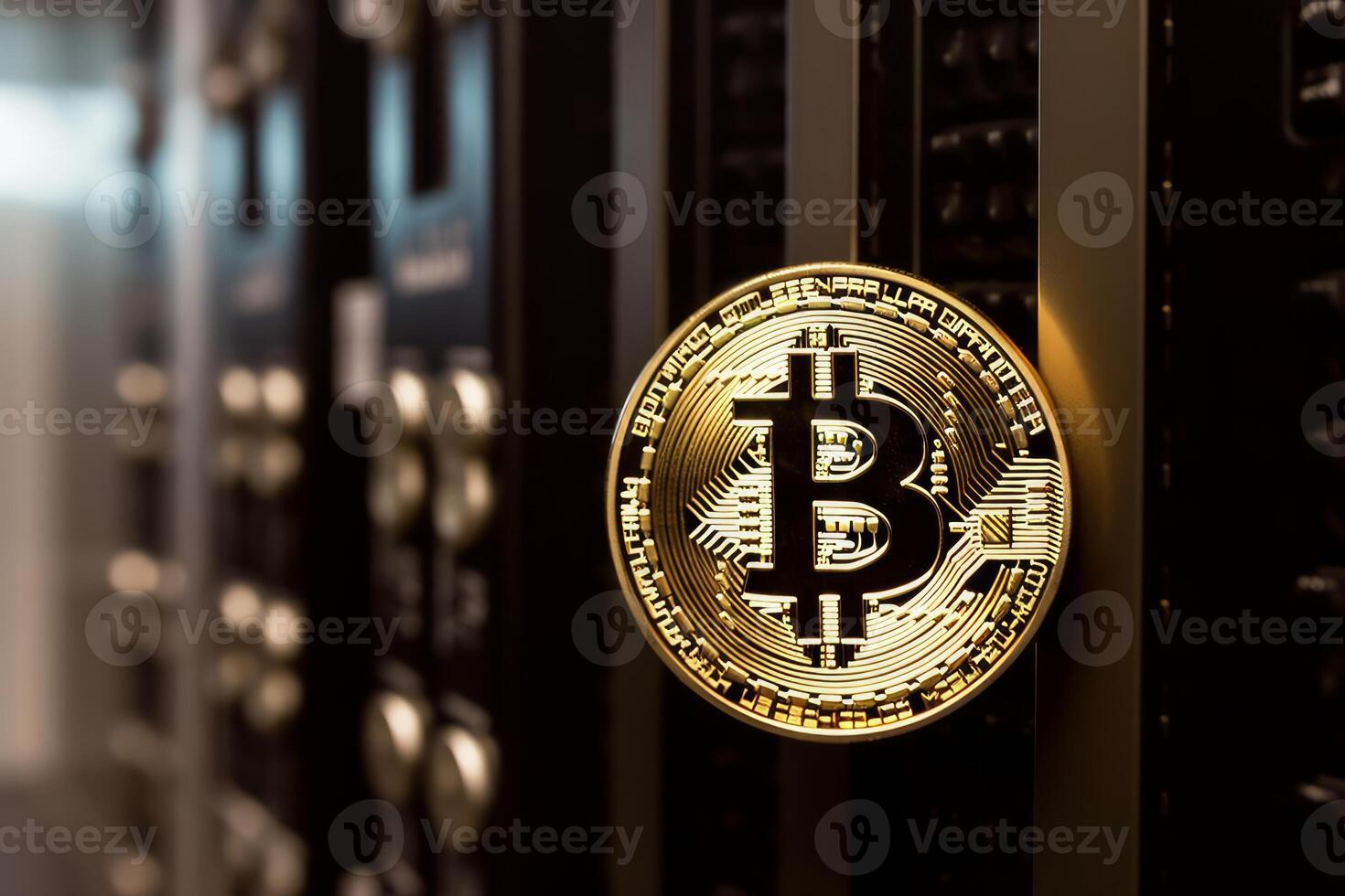Closeup of a Bitcoin in a Bank photo