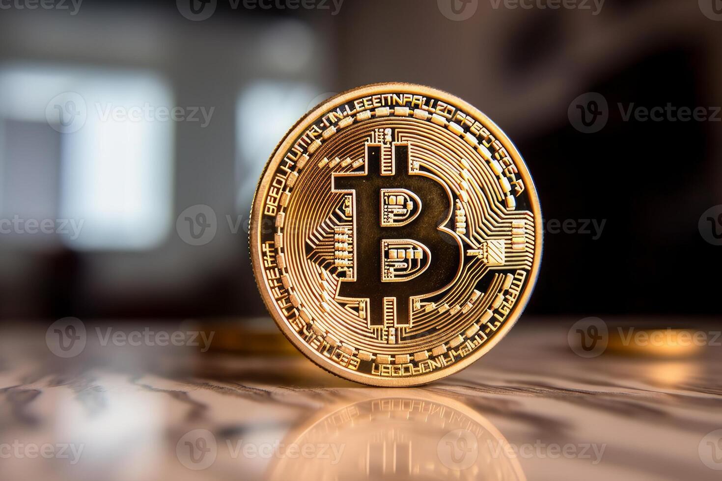 Closeup of a Bitcoin in a Bank photo