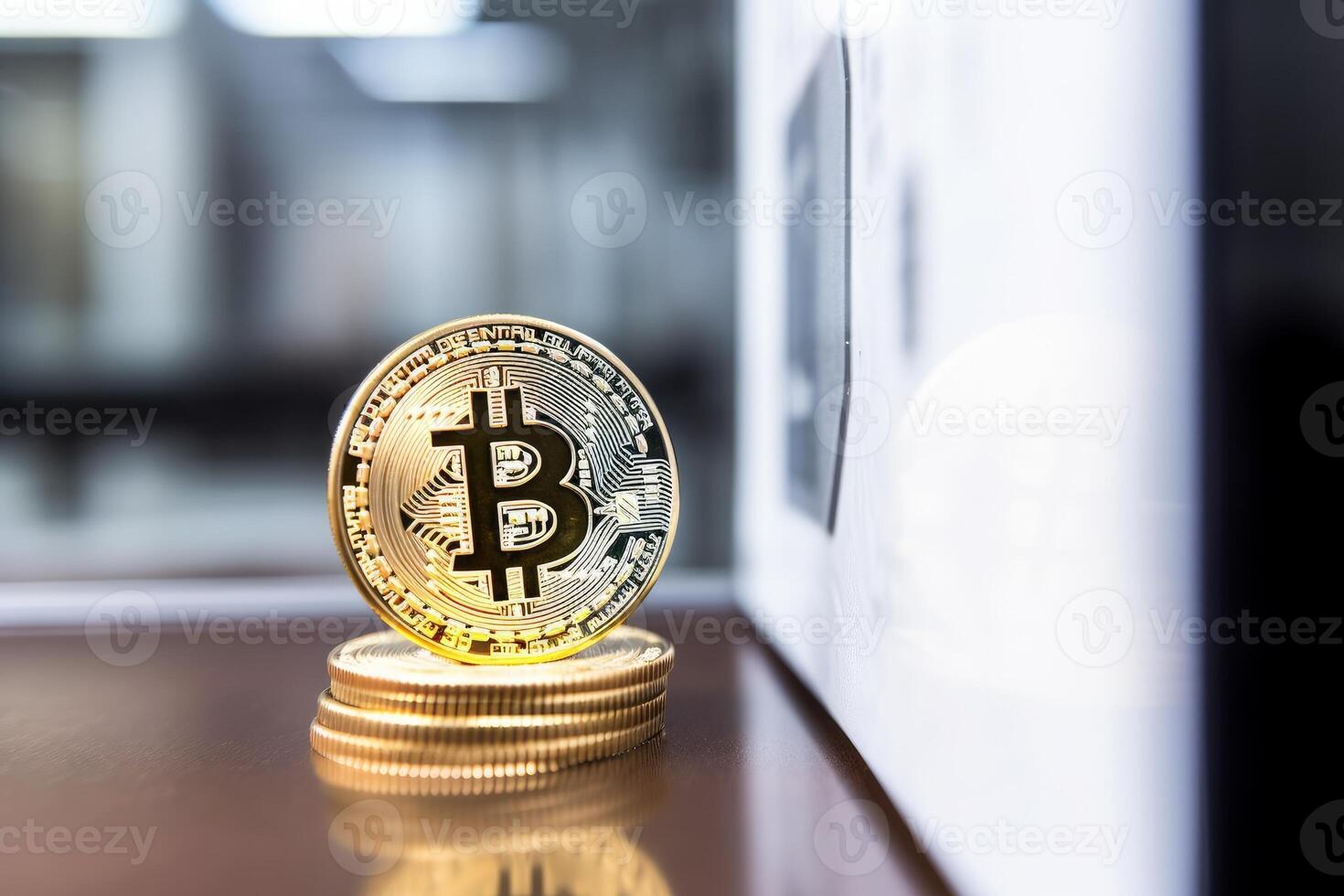 Closeup of a Bitcoin in a Bank photo