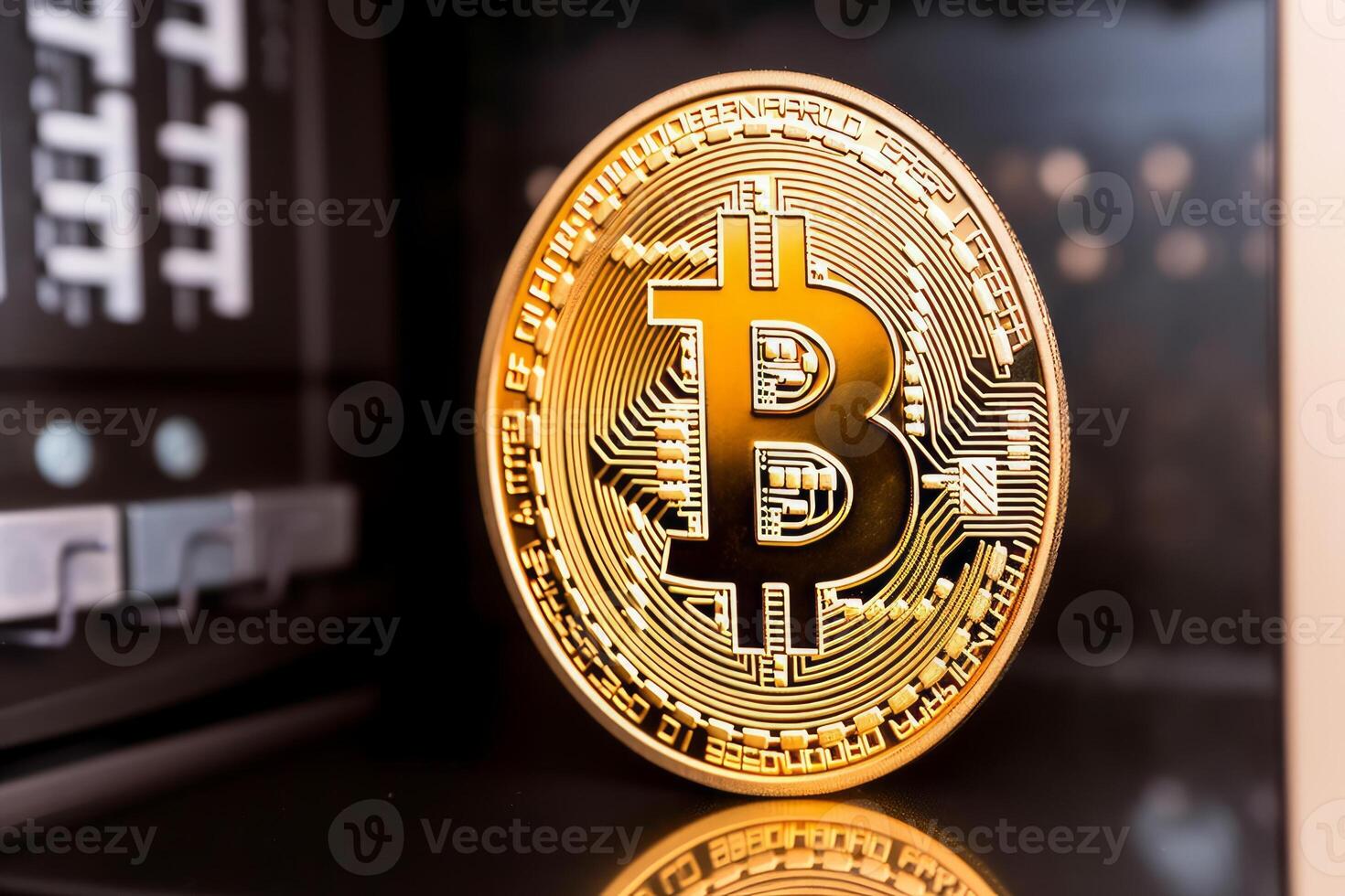 Closeup of a Bitcoin in a Bank photo