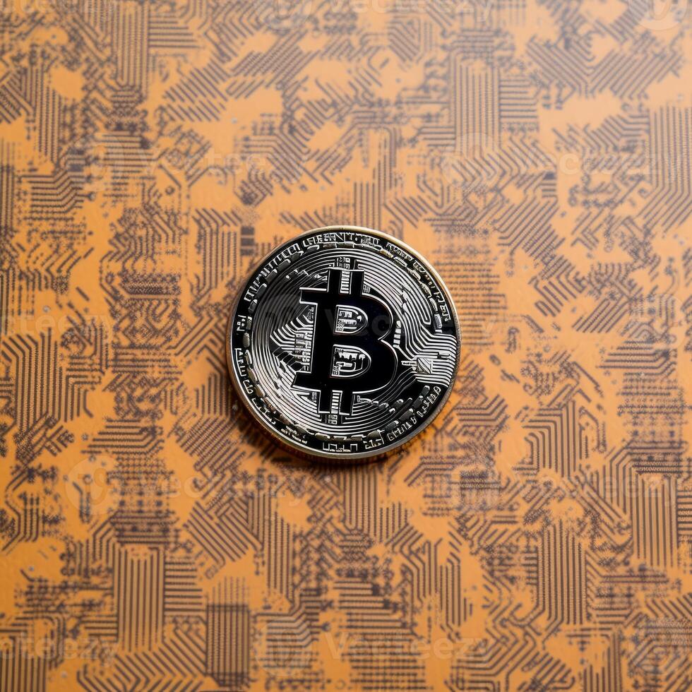 Closeup of a Bitcoin with a Unique Backdrop photo